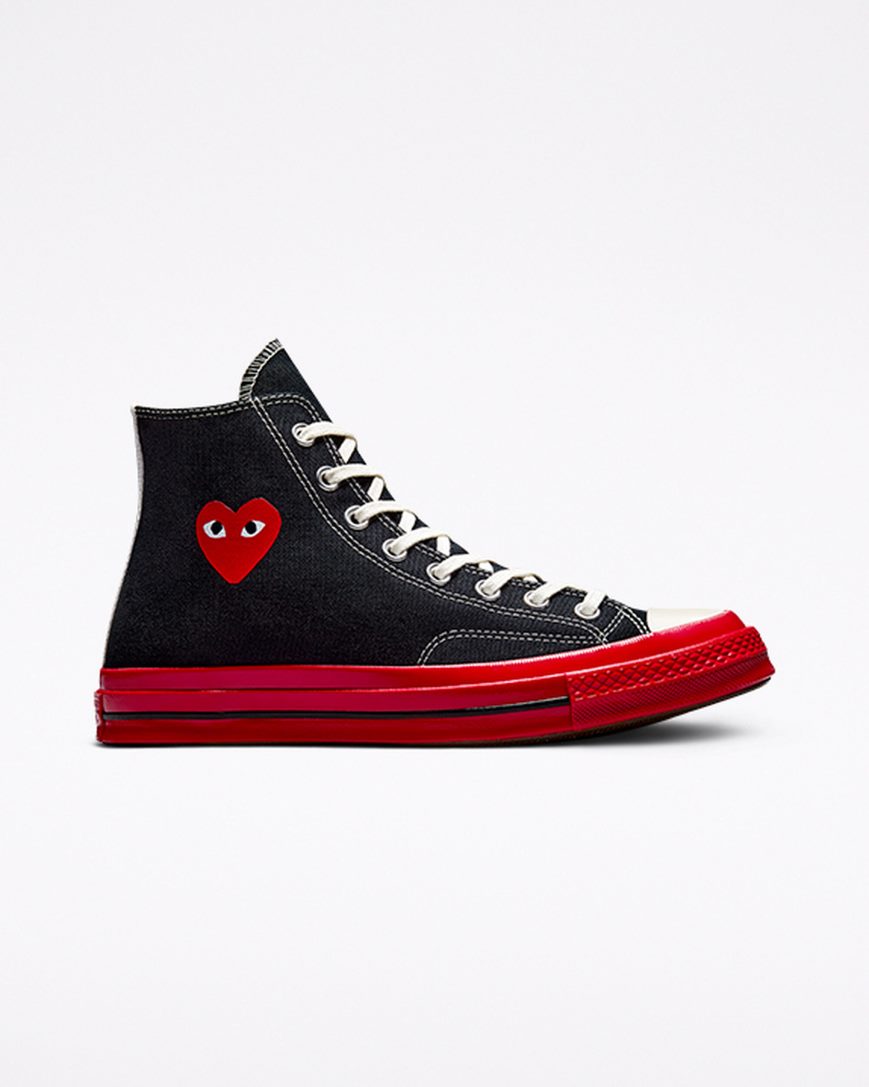 Dámské Boty Vysoké Converse x Comme des Garçons PLAY Chuck 70 Černé Červené | CZ NE31X89